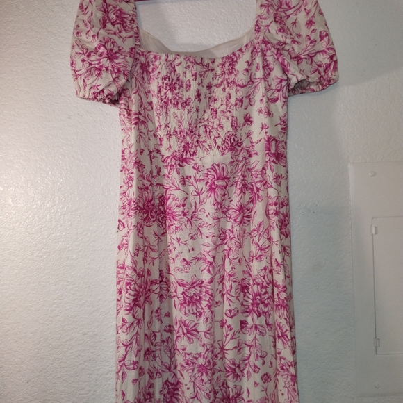 LONDON TIMES Pink and Cream Print Dress sz 10 Linen Blend - Picture 12 of 17